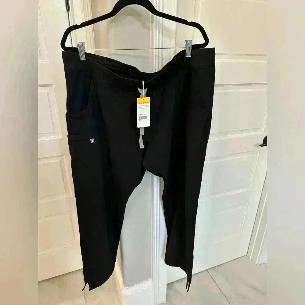 Figs Womens Kade Cargo Scrub Pants Black Sz XXL 2XL Petite Medical Nurse Pockets